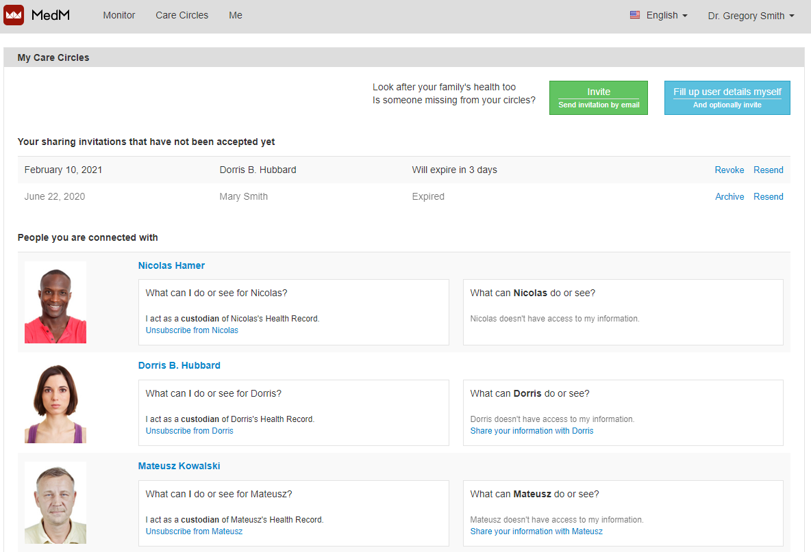 MedM RPM Platform Care Circles functionality